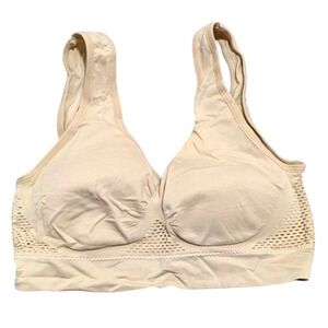 Tan Nude XL Padded Mesh Trim Sports Bra Bralette Comfy NEW